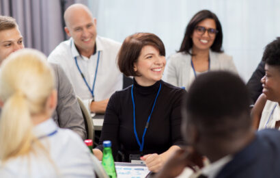 Leaders talking in a room